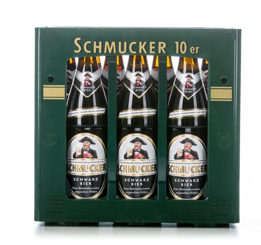 Foto Schmucker Schwarz Bier Kasten 10 x 0,5 l Glas Mehrweg