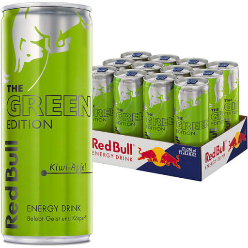 Foto Red Bull Green Edition Kiwi-Apfel Karton 12 x 0,25 l Dose Einweg