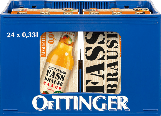 Foto Oettinger Fassbrause Mango Kasten 4 x 6 x 0,33 l Glas Mehrweg