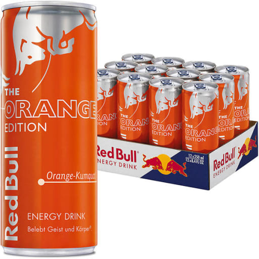Foto Red Bull Orange Karton 12 x 0,25 l Dose Einweg