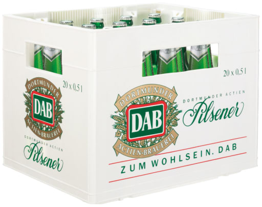 Foto DAB Pilsener Dortmunder Actien-Brauerei Kasten 20 x 0,5 l Glas Mehrweg