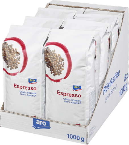 Foto aro Espresso Bohnen UTZ 100% Arabica Karton 8 x 1 kg
