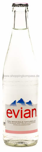 Foto Evian Mineralwasser Naturelle 0,5 l Glas Mehrweg