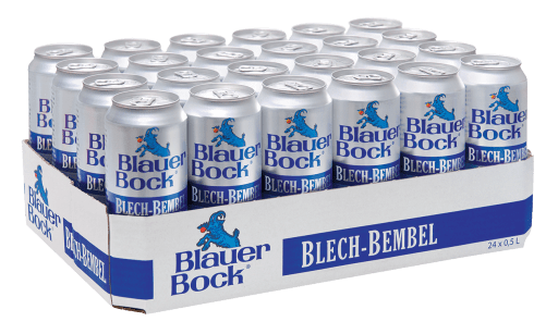 Foto Blauer Bock Sauer Blech-Bembel Karton 24 x 0,5 l Dose Einweg