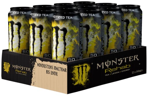 Foto Monster Rehab Tea + Lemon + Energy Karton 12 x 0,5 l Dose Einweg