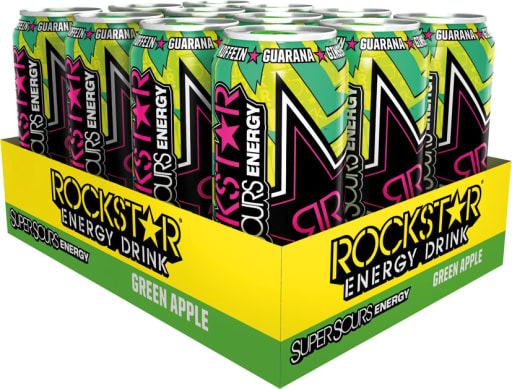 Foto Rockstar Energy Drink Super Sour Green Apple Karton 12 x 0,5 l Dose Einweg