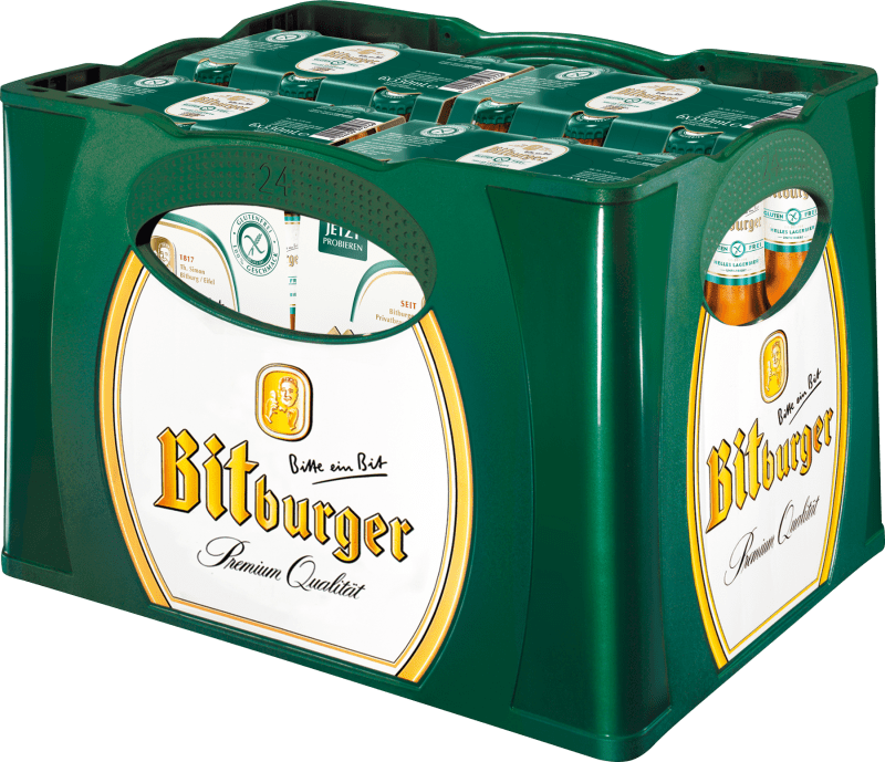 Foto Bitburger Helles Lagerbier glutenfrei Kasten 4 x 6 x 0,33 l Glas Mehrweg