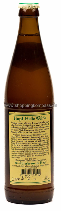 Hopf Helle Weisse Kasten 20 x 0,5 l Glas Mehrweg