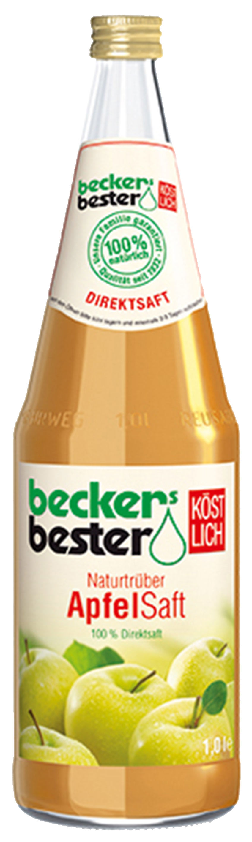 Beckers Bester Apfelsaft naturtrüb Direktsaft Kasten 6 x 1 l Glas Mehrweg