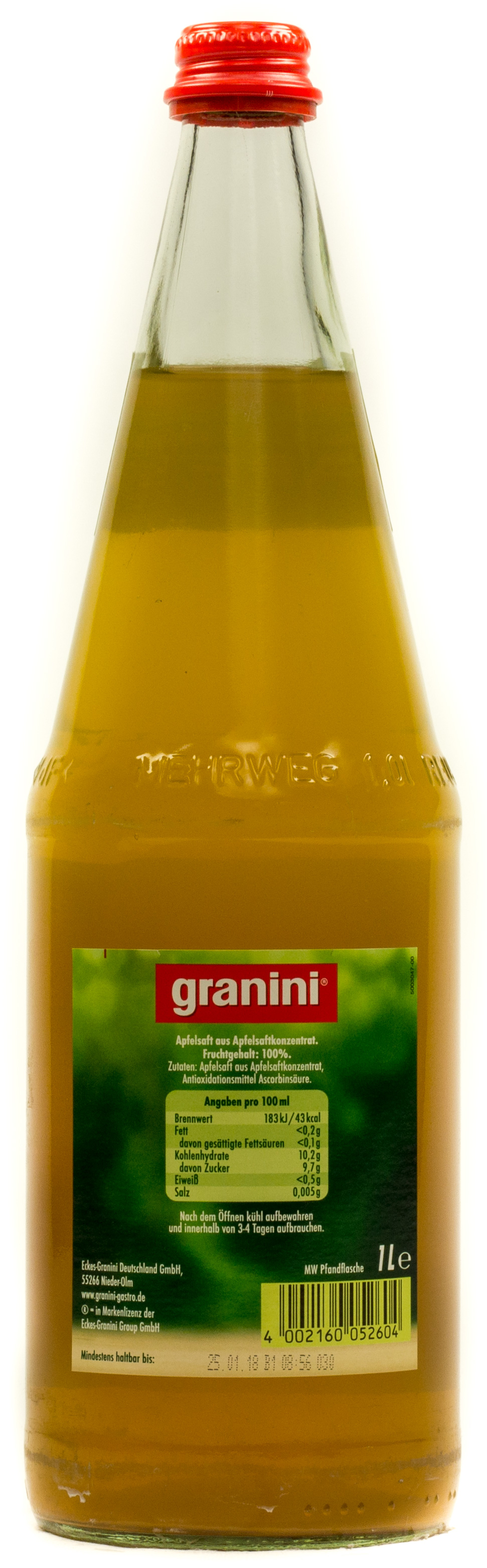 Granini Trinkgenuss naturtrüber Apfel Kasten 6 x 1 l Glas Mehrweg