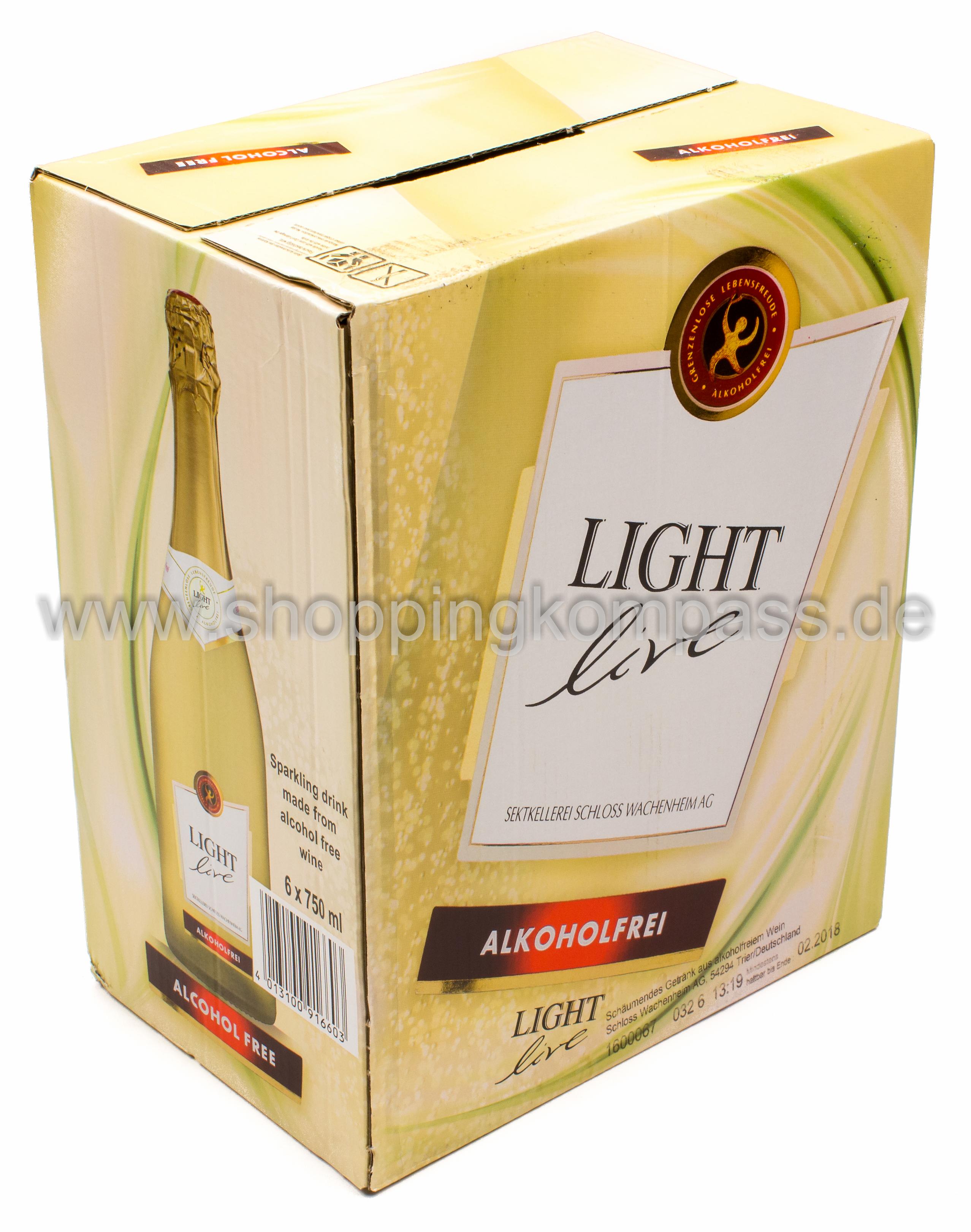 Light Live Sekt Schaumwein Alkoholfrei Karton 6 x 0,75 l Glas