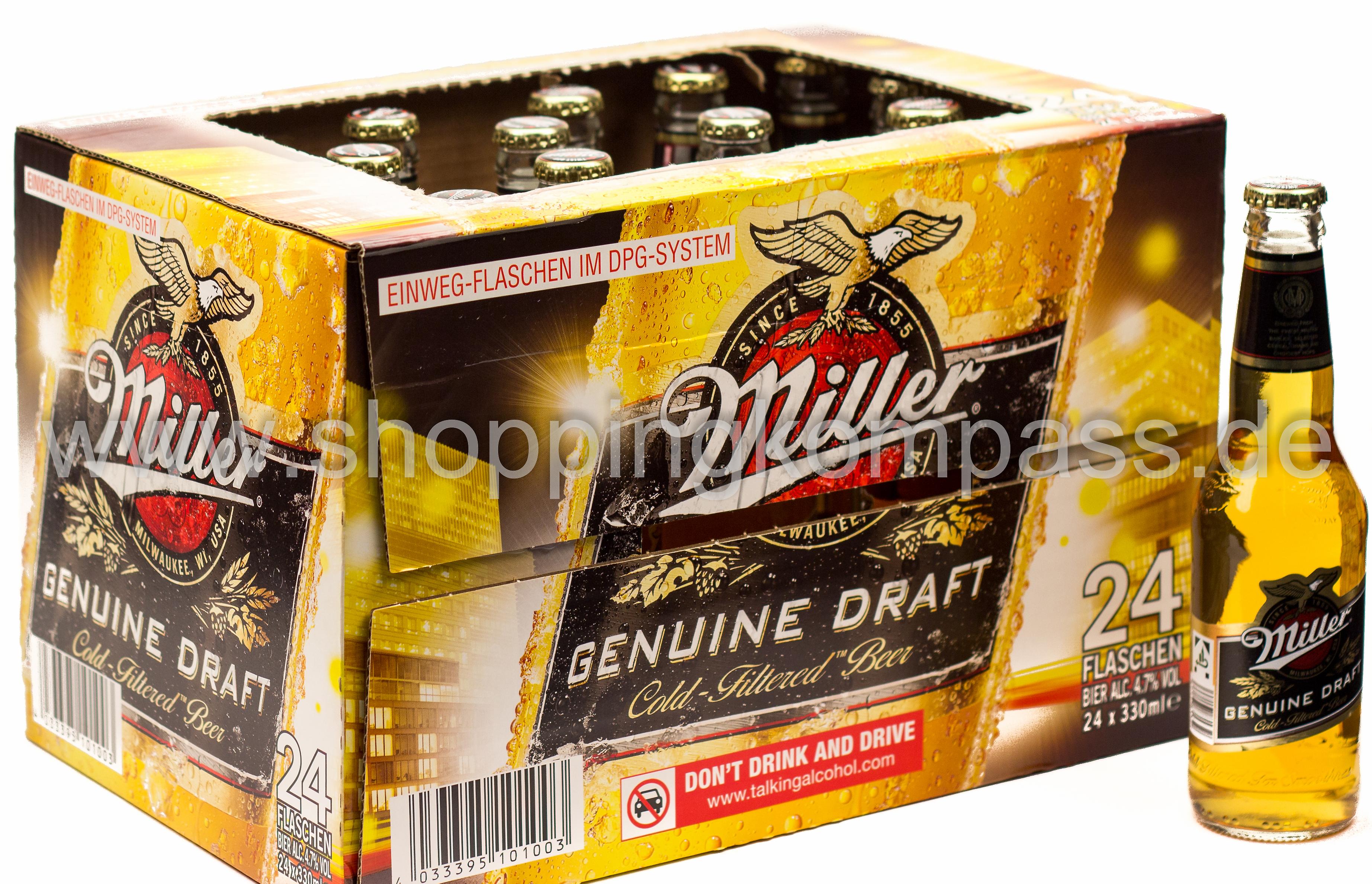 Miller Genuine Draft Karton 24 x 0,33 l Glas Einweg
