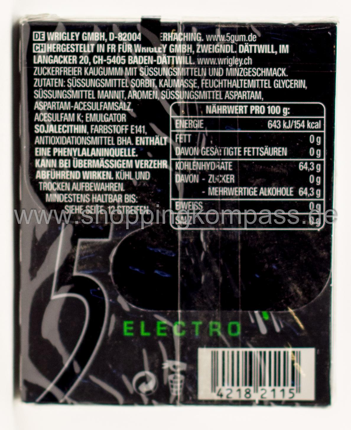 Wrigley's 5 Gum Kaugummi Electro Grüne Minze zuckerfrei 12 Streifen