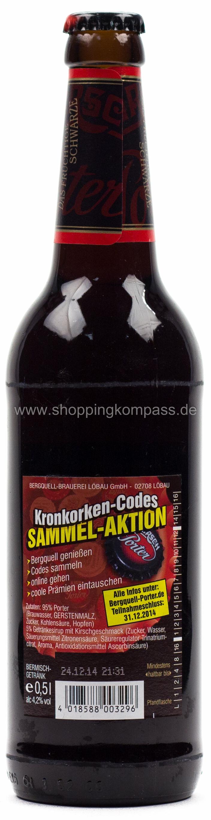 Porter Kirsch Schwarzbier Kasten 20 x 0,5 l Glas Mehrweg