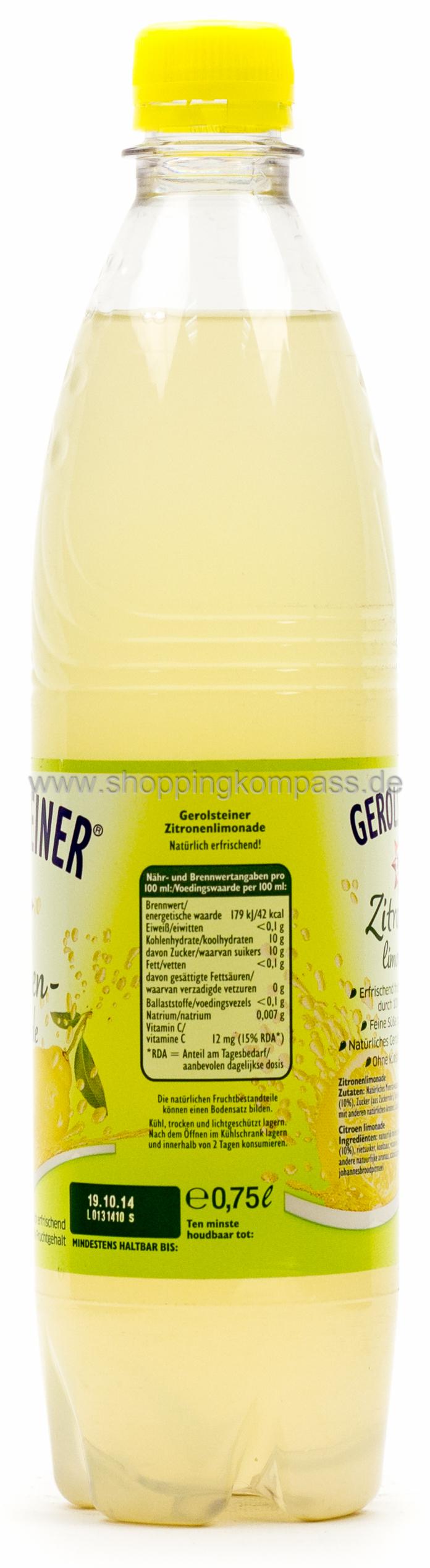Gerolsteiner Limonade Zitrone trüb Kasten 12 x 0,75 l PET Mehrweg