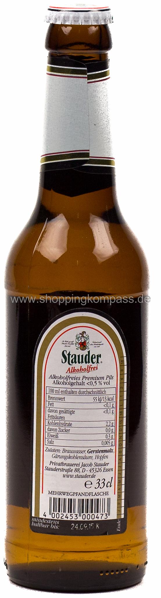 Stauder Pils alkoholfrei 6 x 0,33 l Glas Mehrweg