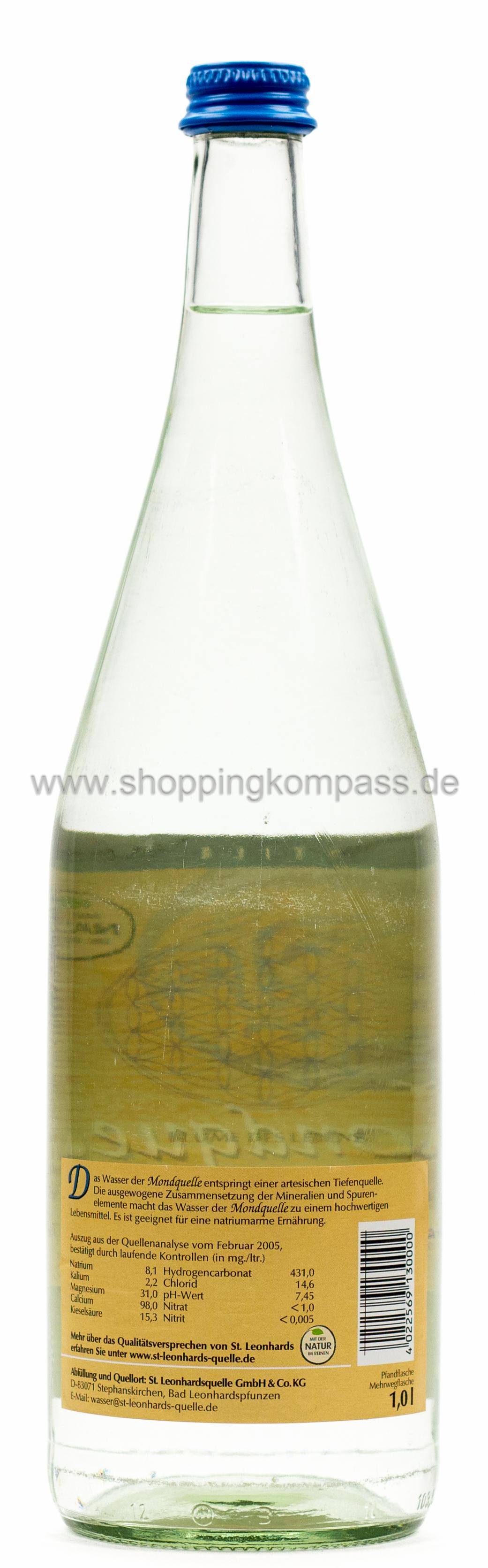 St. Leonhards Vollmond Still Mineralwasser Kasten 6 x 1 l Glas Mehrweg