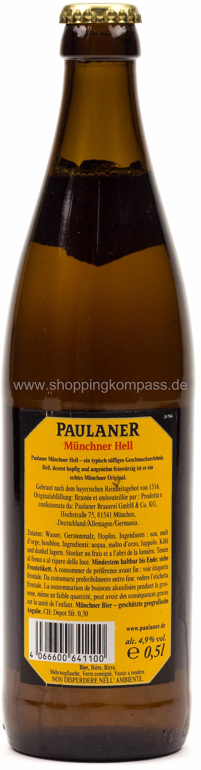 Paulaner Münchner Hell Kasten 20 x 0,5 l Glas Mehrweg