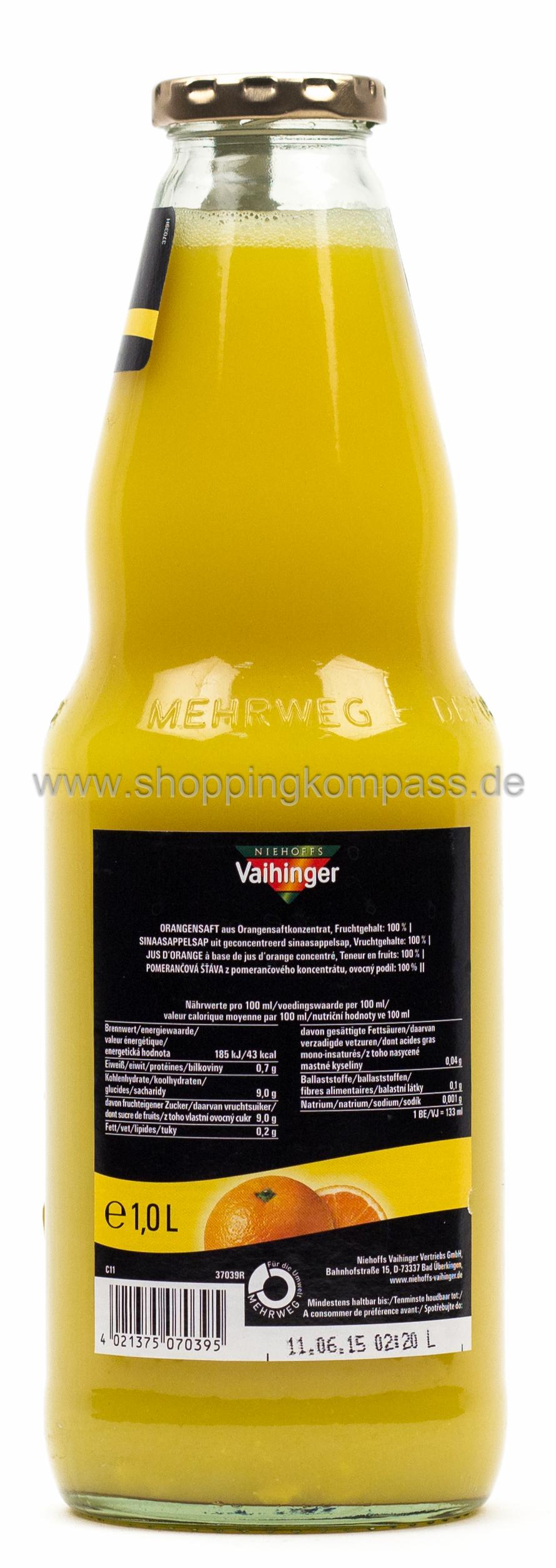 Niehoffs Vaihinger Orangensaft Kasten 6 x 1 l Glas Mehrweg
