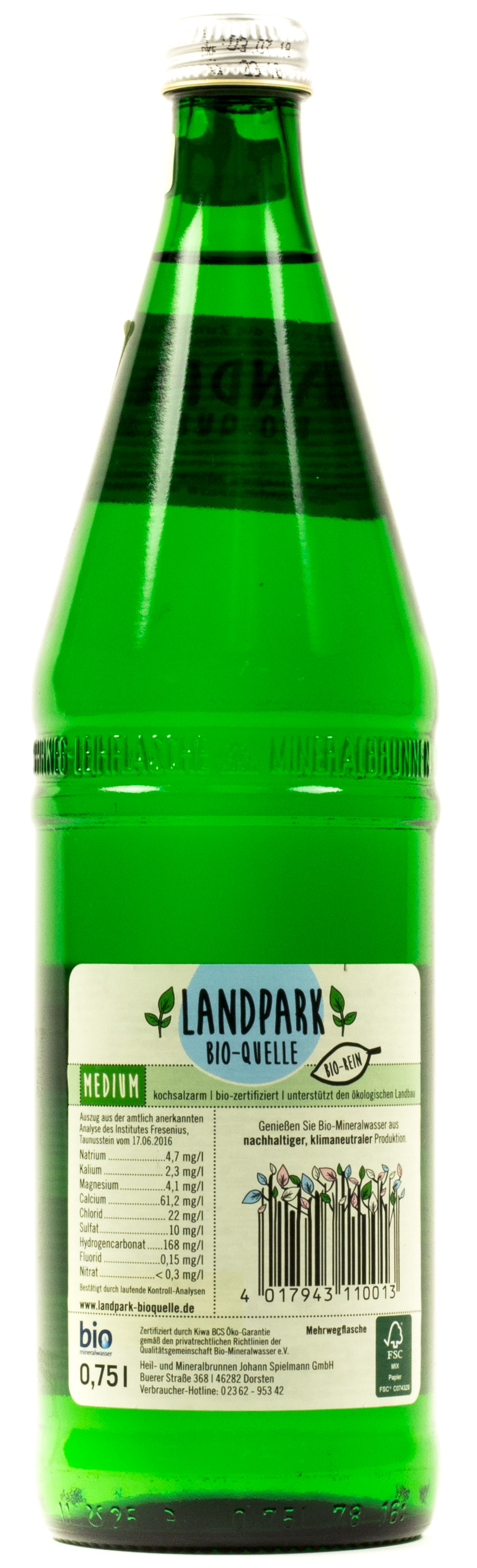 Landpark Mineralwasser bioquelle Medium Kasten 12 x 0,75 l Glas Mehrweg