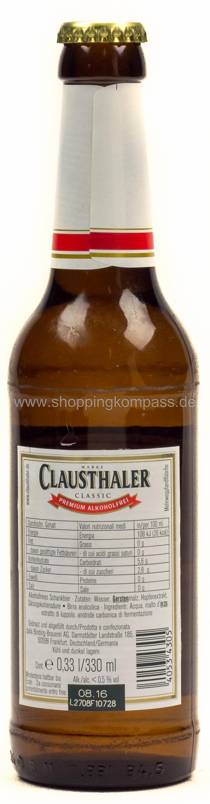 Clausthaler Classic alkoholfrei Kasten 4 x 6 x 0,33 l Glas Mehrweg